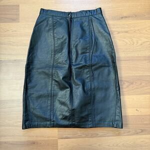 Women's Vintage 80's G-III Black Leather A-Line Retro City Skirt Sz XS (24 in)